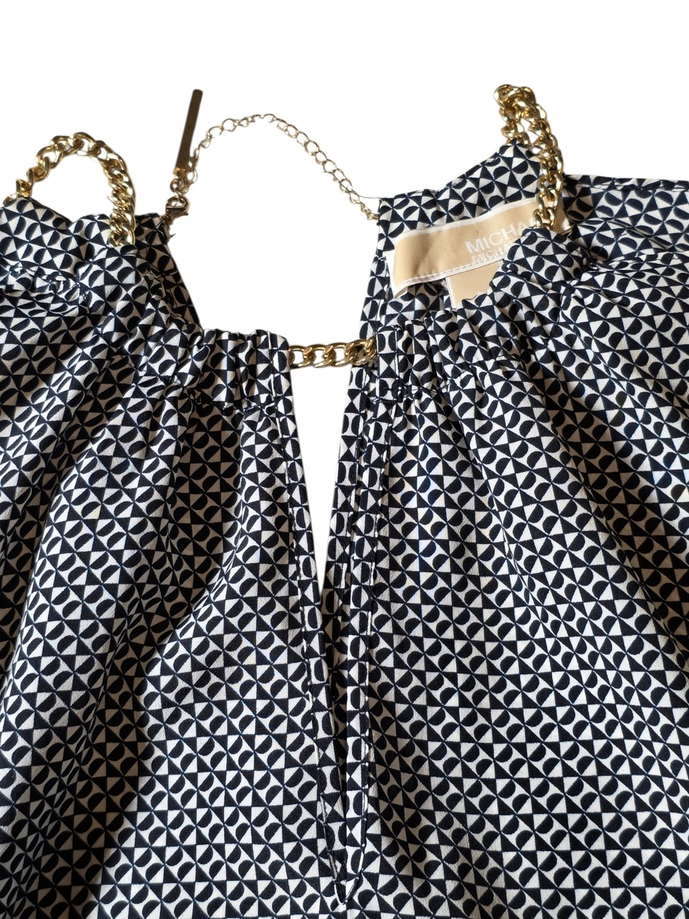 MICHAEL Michael Kors Black White Geometric Gold Chain Cold Shoulder Blouse